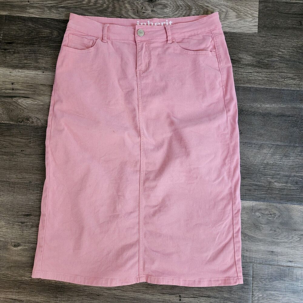 Inherit Remi Pink 29” Denim Skirt Size 11/12 Modest No Slit Summer Midi